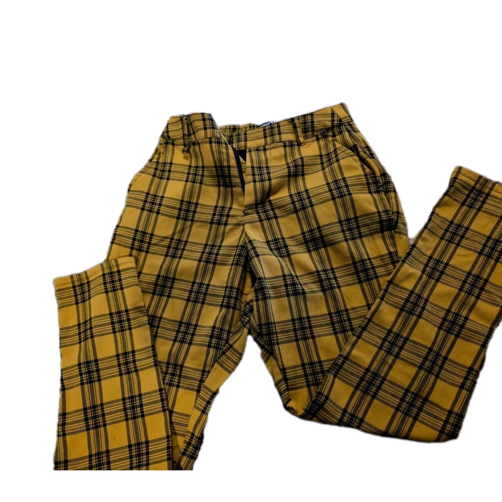 Hot Topic Plaid Pants Women's XS Yellow Punk Checkered Clueless Retro Y2K 90s